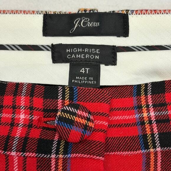 J. Crew High Rise Cameron Red Tartan Plaid Wool Pants Women's Size 4T TALL - Picture 7 of 12